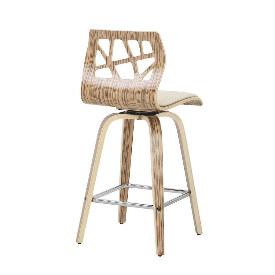LumiSource Folia Counter Stool Set/2 | Mid-Century Zebra Wood & Cream PU | Kitchen Island & Breakfast Bar Seating | 26in | Model B26-FOLIA2-SWVSZBCR2