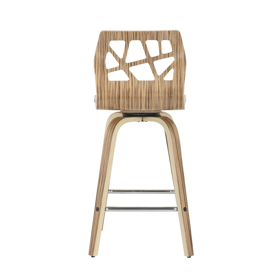 LumiSource Folia Counter Stool Set/2 | Mid-Century Zebra Wood & Cream PU | Kitchen Island & Breakfast Bar Seating | 26in | Model B26-FOLIA2-SWVSZBCR2