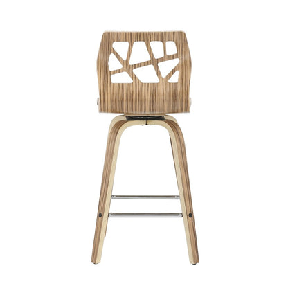 LumiSource Folia Counter Stool Set/2 | Mid-Century Zebra Wood & Cream PU | Kitchen Island & Breakfast Bar Seating | 26in | Model B26-FOLIA2-SWVSZBCR2