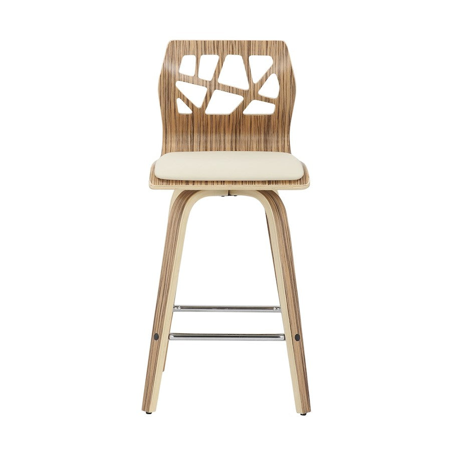 LumiSource Folia Counter Stool Set/2 | Mid-Century Zebra Wood & Cream PU | Kitchen Island & Breakfast Bar Seating | 26in | Model B26-FOLIA2-SWVSZBCR2