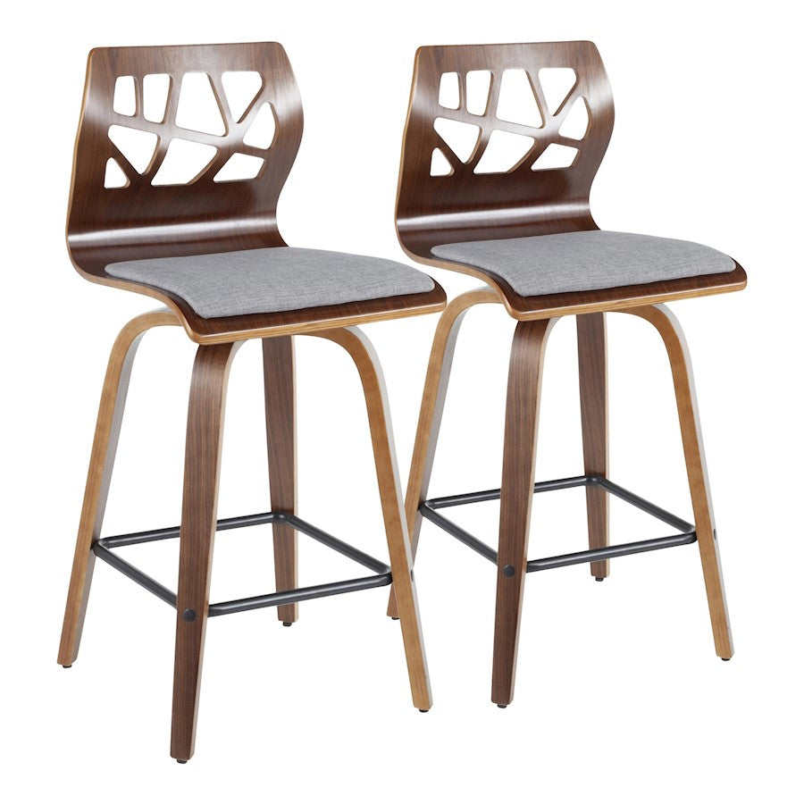 LumiSource Folia Counter Stool Set of 2 | Mid-Century Walnut Wood & Light Grey Fabric | Kitchen Island & Breakfast Bar | Model B26-FOLIAXWLGY2