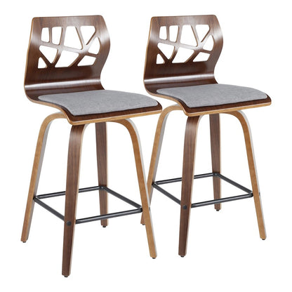 LumiSource Folia Counter Stool Set of 2 | Mid-Century Walnut Wood & Light Grey Fabric | Kitchen Island & Breakfast Bar | Model B26-FOLIAXWLGY2