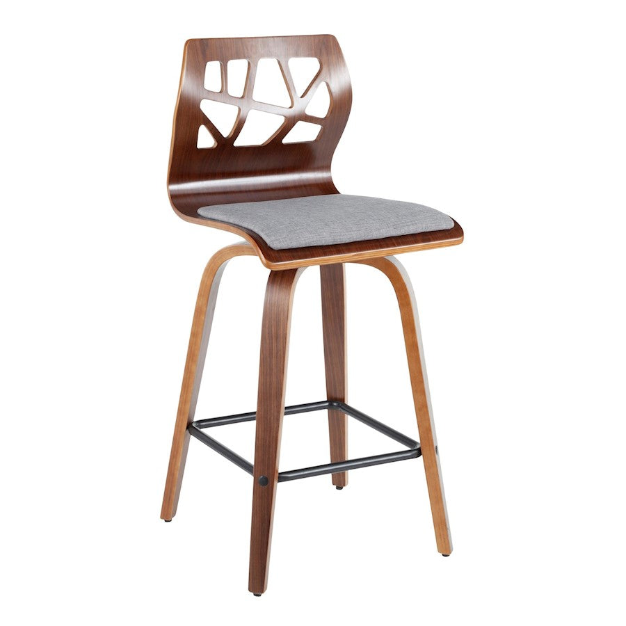 LumiSource Folia Counter Stool Set of 2 | Mid-Century Walnut Wood & Light Grey Fabric | Kitchen Island & Breakfast Bar | Model B26-FOLIAXWLGY2