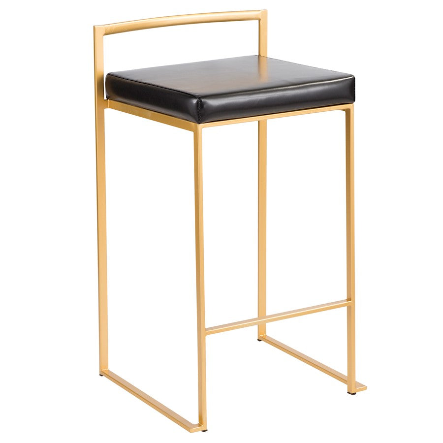 LumiSource Fuji Counter Stool Set of 2 | Glam Gold Metal & Black PU Leather | Kitchen Island & Entertaining Seating | Model B26-FUJIAU-BK2