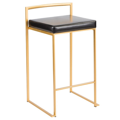 LumiSource Fuji Counter Stool Set of 2 | Glam Gold Metal & Black PU Leather | Kitchen Island & Entertaining Seating | Model B26-FUJIAU-BK2