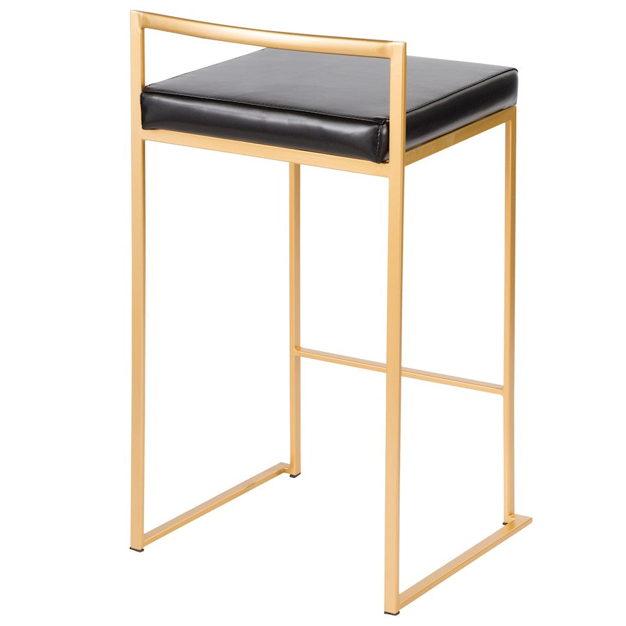 LumiSource Fuji Counter Stool Set of 2 | Glam Gold Metal & Black PU Leather | Kitchen Island & Entertaining Seating | Model B26-FUJIAU-BK2
