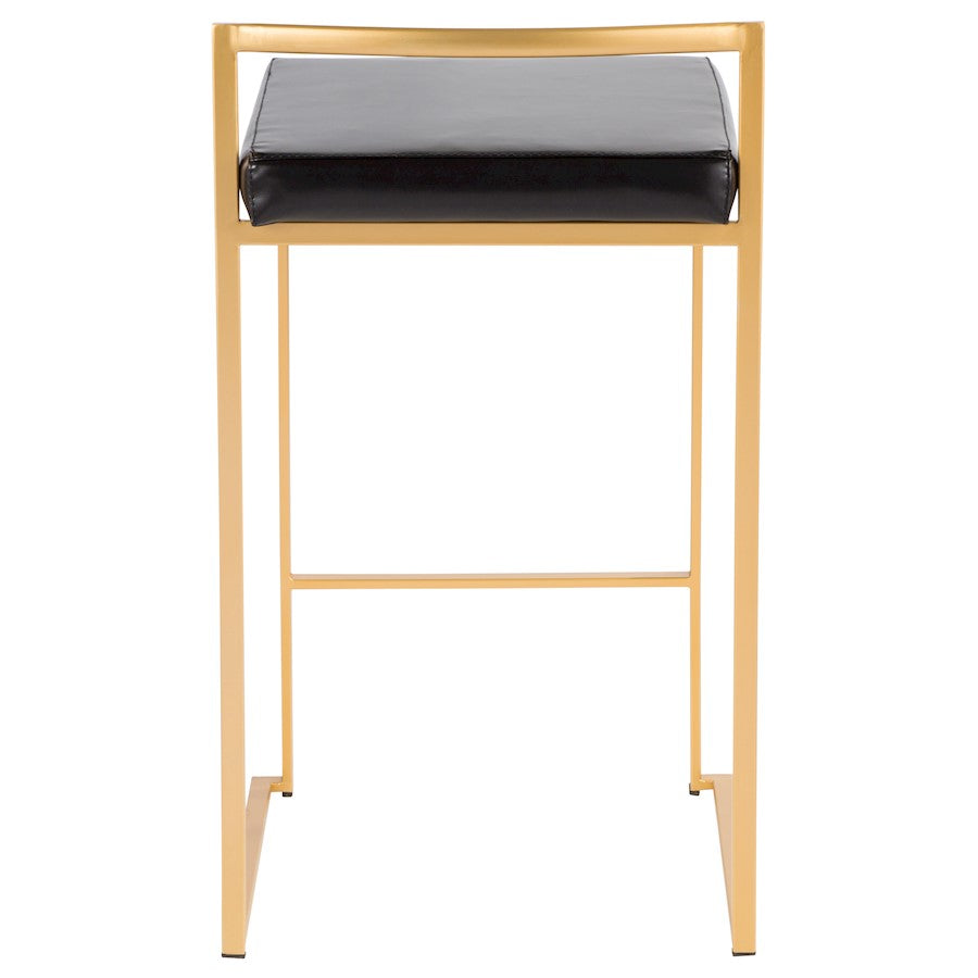 LumiSource Fuji Counter Stool Set of 2 | Glam Gold Metal & Black PU Leather | Kitchen Island & Entertaining Seating | Model B26-FUJIAU-BK2