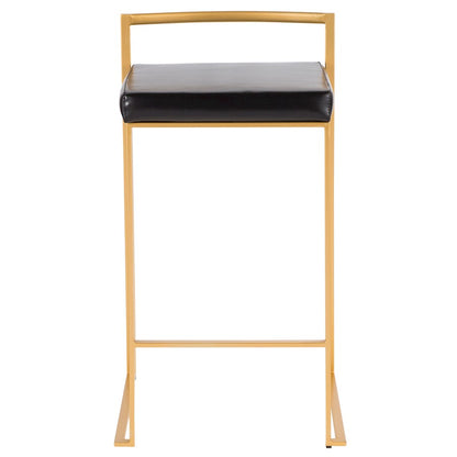 LumiSource Fuji Counter Stool Set of 2 | Glam Gold Metal & Black PU Leather | Kitchen Island & Entertaining Seating | Model B26-FUJIAU-BK2