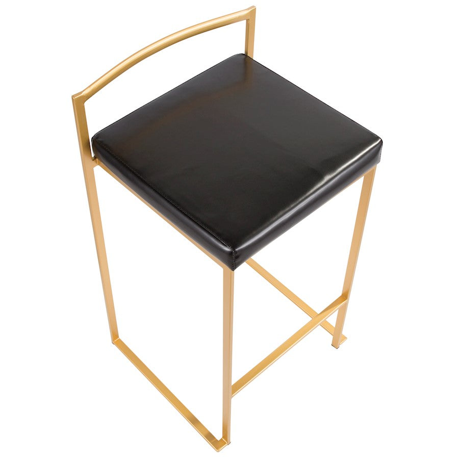 LumiSource Fuji Counter Stool Set of 2 | Glam Gold Metal & Black PU Leather | Kitchen Island & Entertaining Seating | Model B26-FUJIAU-BK2