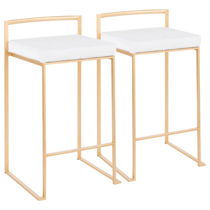 LumiSource Fuji Counter Stool Set of 2 | Glam Gold Metal and White Velvet | Kitchen Island & Dining Bar Seating | Model B26-FUJIAU-VW2