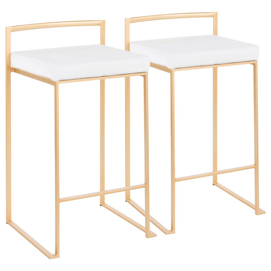 LumiSource Fuji Counter Stool Set of 2 | Glam Gold Metal and White Velvet | Kitchen Island & Dining Bar Seating | Model B26-FUJIAU-VW2