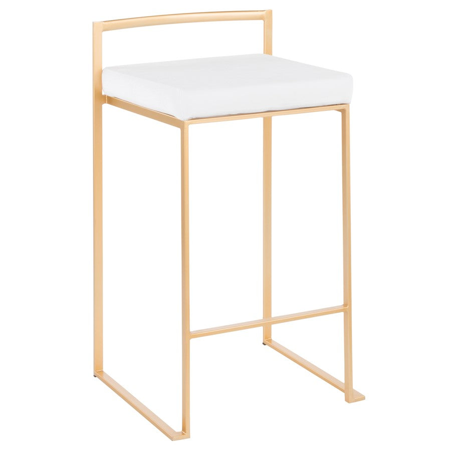 LumiSource Fuji Counter Stool Set of 2 | Glam Gold Metal and White Velvet | Kitchen Island & Dining Bar Seating | Model B26-FUJIAU-VW2
