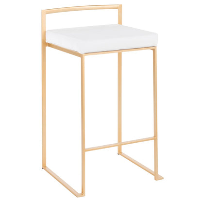 LumiSource Fuji Counter Stool Set of 2 | Glam Gold Metal and White Velvet | Kitchen Island & Dining Bar Seating | Model B26-FUJIAU-VW2