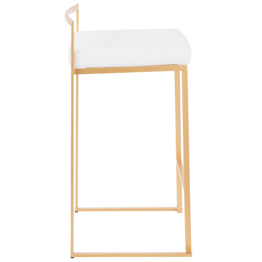 LumiSource Fuji Counter Stool Set of 2 | Glam Gold Metal and White Velvet | Kitchen Island & Dining Bar Seating | Model B26-FUJIAU-VW2