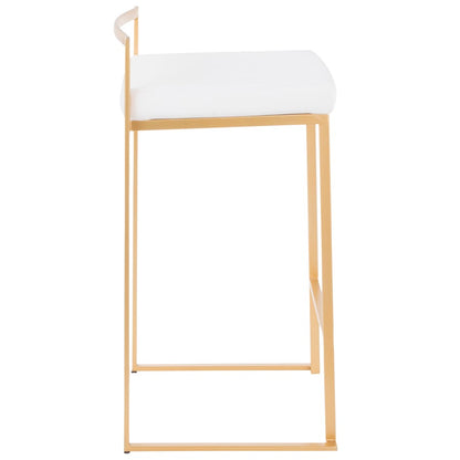 LumiSource Fuji Counter Stool Set of 2 | Glam Gold Metal and White Velvet | Kitchen Island & Dining Bar Seating | Model B26-FUJIAU-VW2
