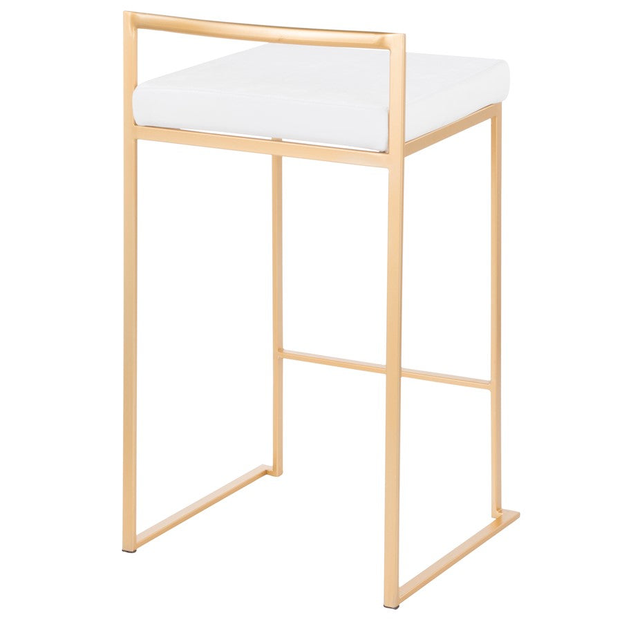 LumiSource Fuji Counter Stool Set of 2 | Glam Gold Metal and White Velvet | Kitchen Island & Dining Bar Seating | Model B26-FUJIAU-VW2