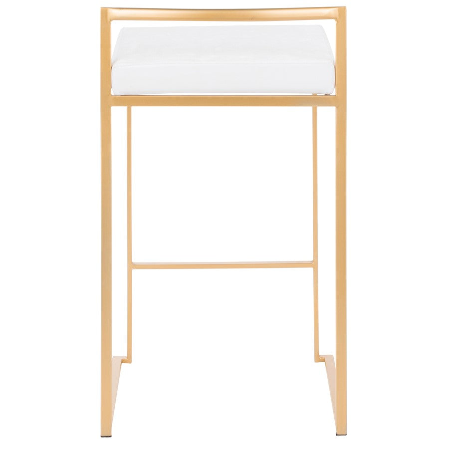 LumiSource Fuji Counter Stool Set of 2 | Glam Gold Metal and White Velvet | Kitchen Island & Dining Bar Seating | Model B26-FUJIAU-VW2
