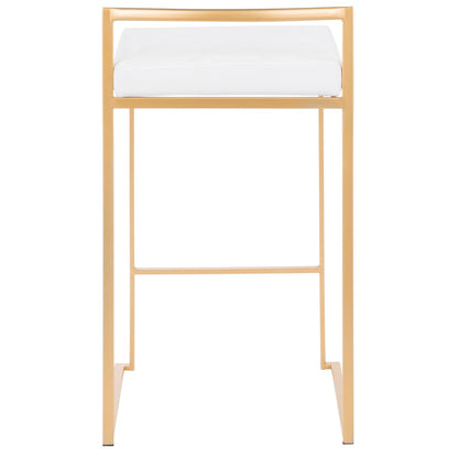 LumiSource Fuji Counter Stool Set of 2 | Glam Gold Metal and White Velvet | Kitchen Island & Dining Bar Seating | Model B26-FUJIAU-VW2