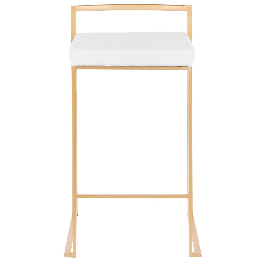 LumiSource Fuji Counter Stool Set of 2 | Glam Gold Metal and White Velvet | Kitchen Island & Dining Bar Seating | Model B26-FUJIAU-VW2
