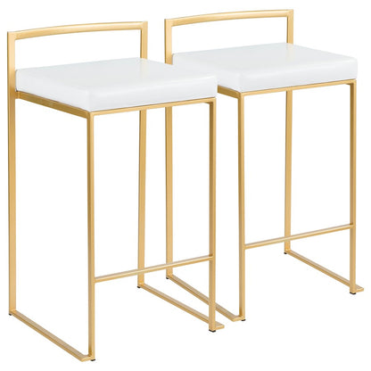 LumiSource Fuji Counter Stool Set of 2 | Glam Gold Metal and White Faux Leather | Kitchen Island & Dining Bar Seating | Model B26-FUJIAU-W2