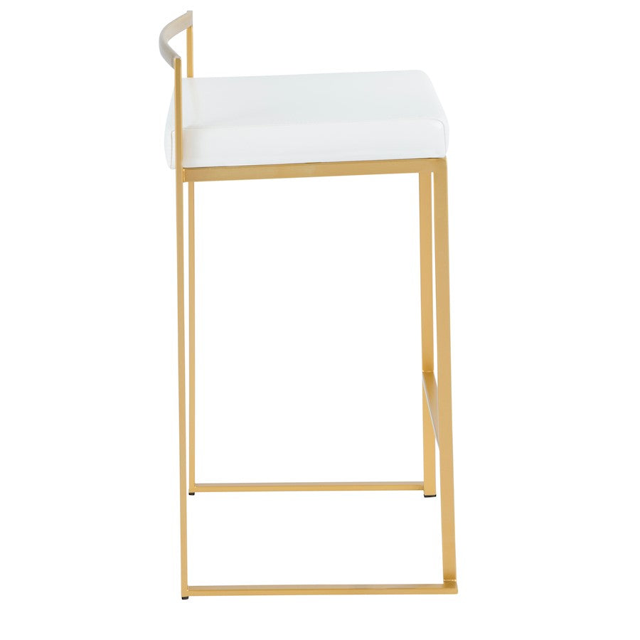 LumiSource Fuji Counter Stool Set of 2 | Glam Gold Metal and White Faux Leather | Kitchen Island & Dining Bar Seating | Model B26-FUJIAU-W2