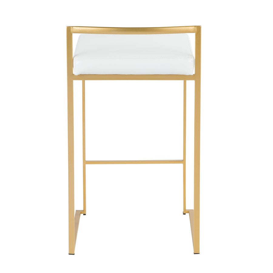 LumiSource Fuji Counter Stool Set of 2 | Glam Gold Metal and White Faux Leather | Kitchen Island & Dining Bar Seating | Model B26-FUJIAU-W2