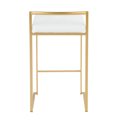 LumiSource Fuji Counter Stool Set of 2 | Glam Gold Metal and White Faux Leather | Kitchen Island & Dining Bar Seating | Model B26-FUJIAU-W2
