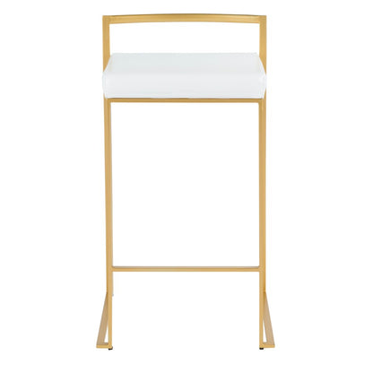 LumiSource Fuji Counter Stool Set of 2 | Glam Gold Metal and White Faux Leather | Kitchen Island & Dining Bar Seating | Model B26-FUJIAU-W2