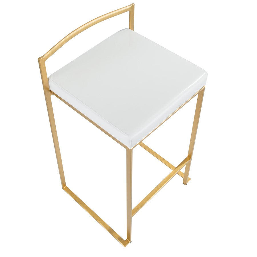 LumiSource Fuji Counter Stool Set of 2 | Glam Gold Metal and White Faux Leather | Kitchen Island & Dining Bar Seating | Model B26-FUJIAU-W2