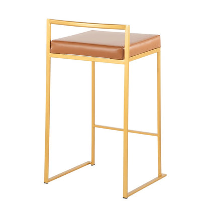 LumiSource Fuji Stacker Counter Stool Set of 2 | Glam Gold Steel & Camel PU Leather | Kitchen Island & Entertaining Seating | Model B26-FUJIAUCAM2