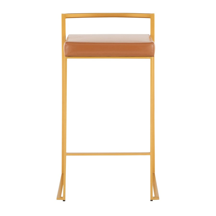 LumiSource Fuji Stacker Counter Stool Set of 2 | Glam Gold Steel & Camel PU Leather | Kitchen Island & Entertaining Seating | Model B26-FUJIAUCAM2