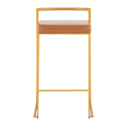 LumiSource Fuji Stacker Counter Stool Set of 2 | Glam Gold Steel & Camel PU Leather | Kitchen Island & Entertaining Seating | Model B26-FUJIAUCAM2