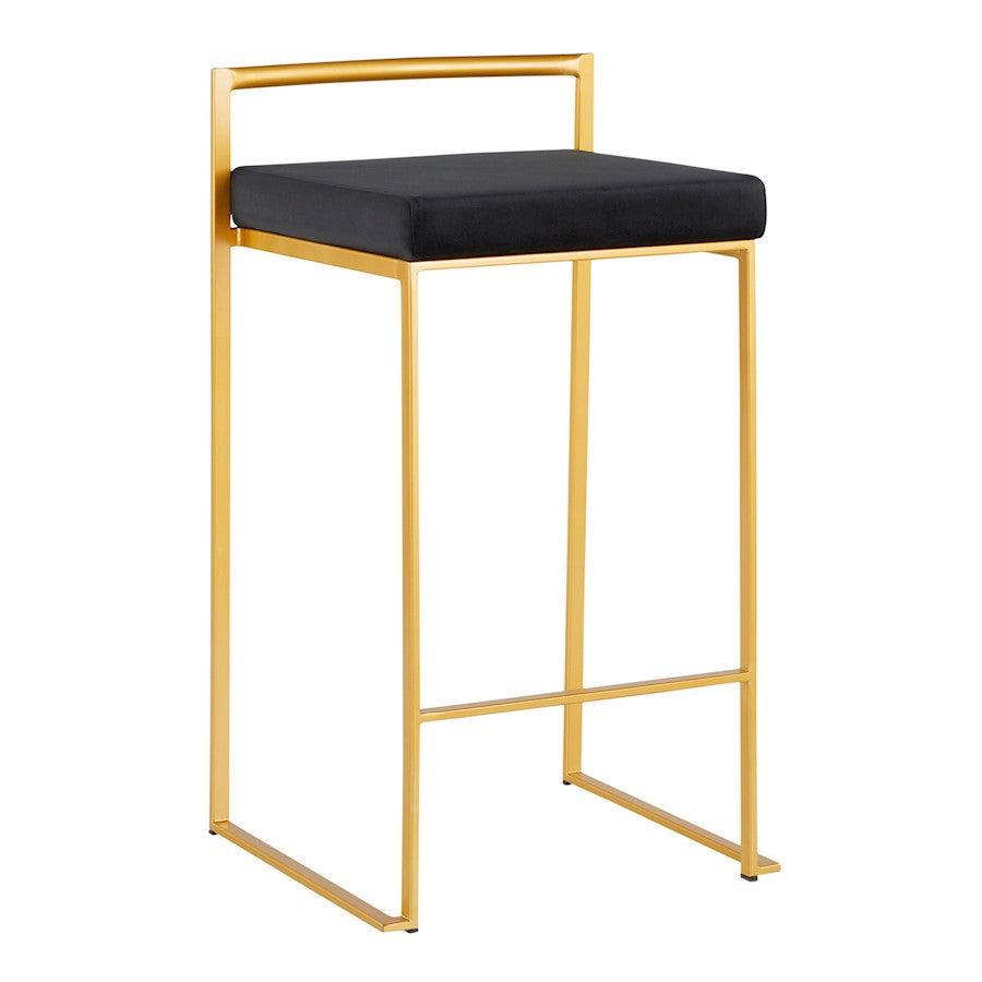 LumiSource Fuji Counter Stool Set of 2 | Glam Gold Metal and Black Velvet | Kitchen Island & Dining Bar Seating | Model B26-FUJIAUVBK2