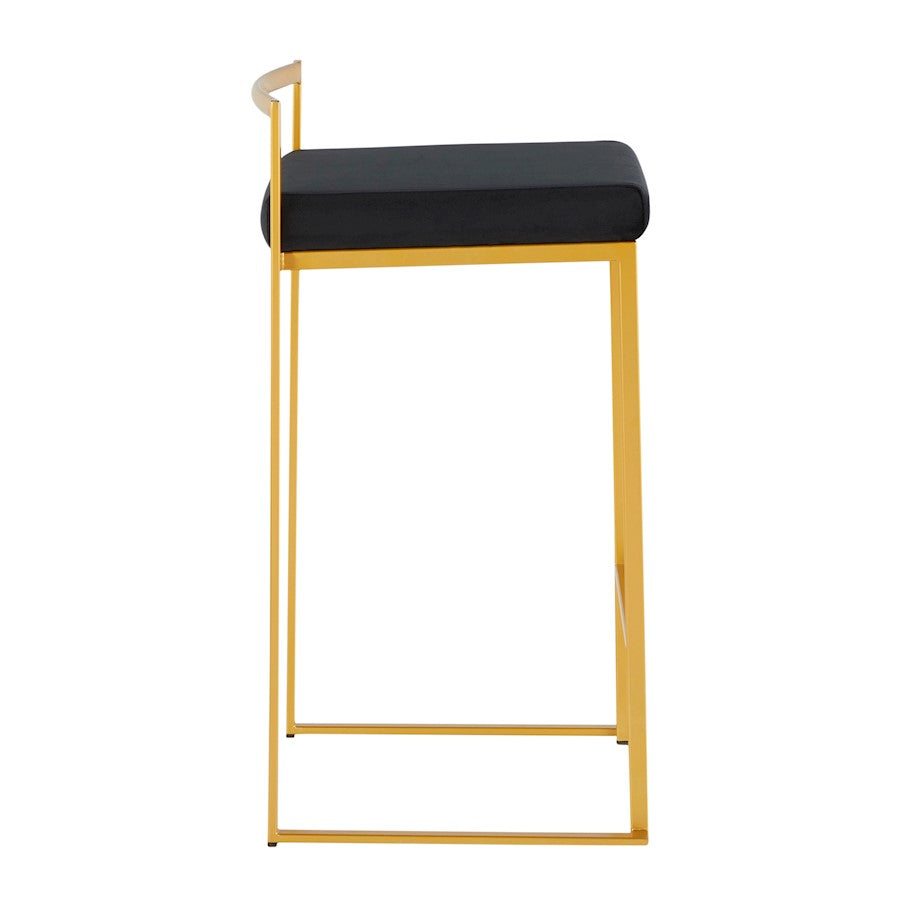 LumiSource Fuji Counter Stool Set of 2 | Glam Gold Metal and Black Velvet | Kitchen Island & Dining Bar Seating | Model B26-FUJIAUVBK2