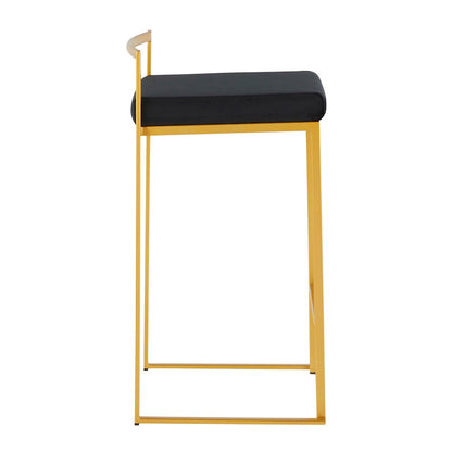 LumiSource Fuji Counter Stool Set of 2 | Glam Gold Metal and Black Velvet | Kitchen Island & Dining Bar Seating | Model B26-FUJIAUVBK2