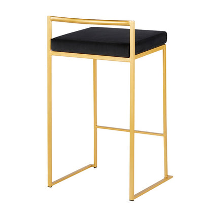 LumiSource Fuji Counter Stool Set of 2 | Glam Gold Metal and Black Velvet | Kitchen Island & Dining Bar Seating | Model B26-FUJIAUVBK2