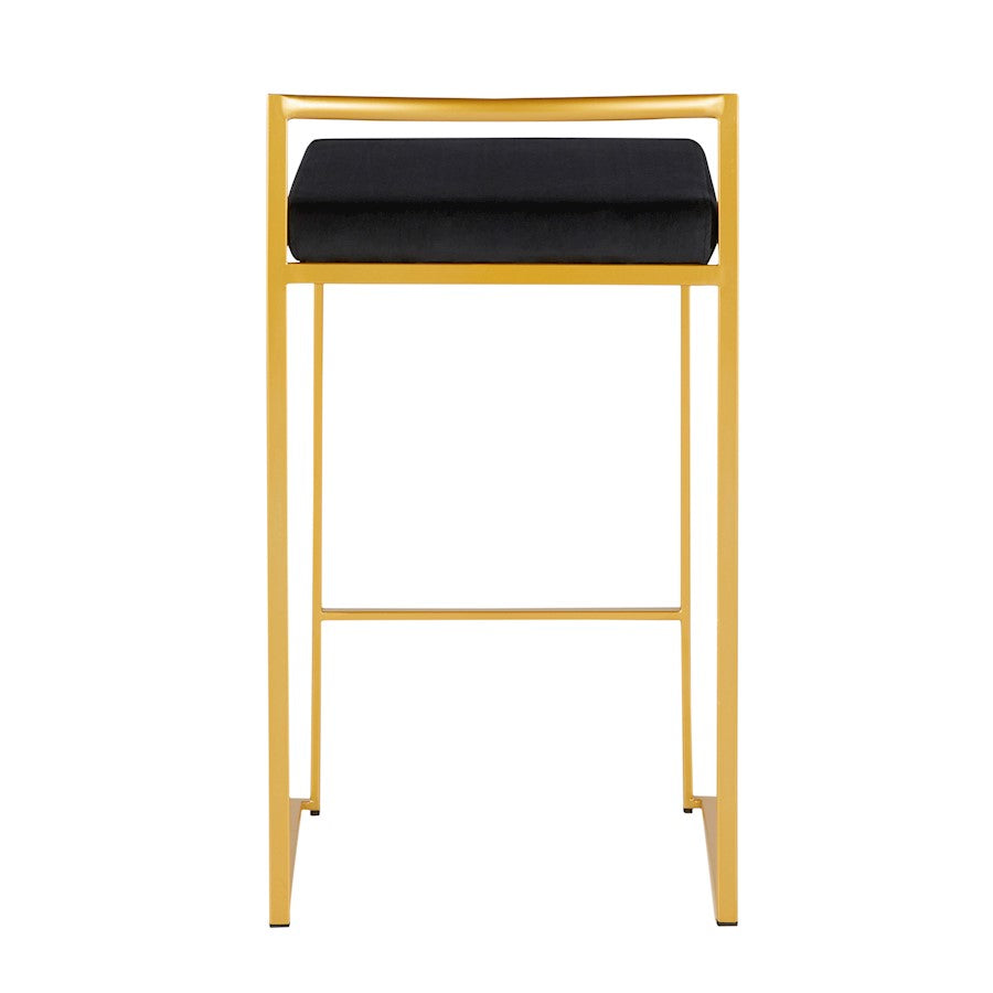 LumiSource Fuji Counter Stool Set of 2 | Glam Gold Metal and Black Velvet | Kitchen Island & Dining Bar Seating | Model B26-FUJIAUVBK2