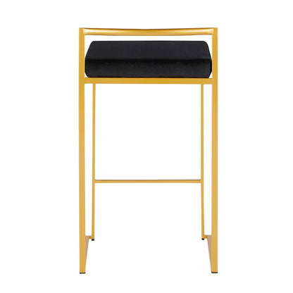 LumiSource Fuji Counter Stool Set of 2 | Glam Gold Metal and Black Velvet | Kitchen Island & Dining Bar Seating | Model B26-FUJIAUVBK2