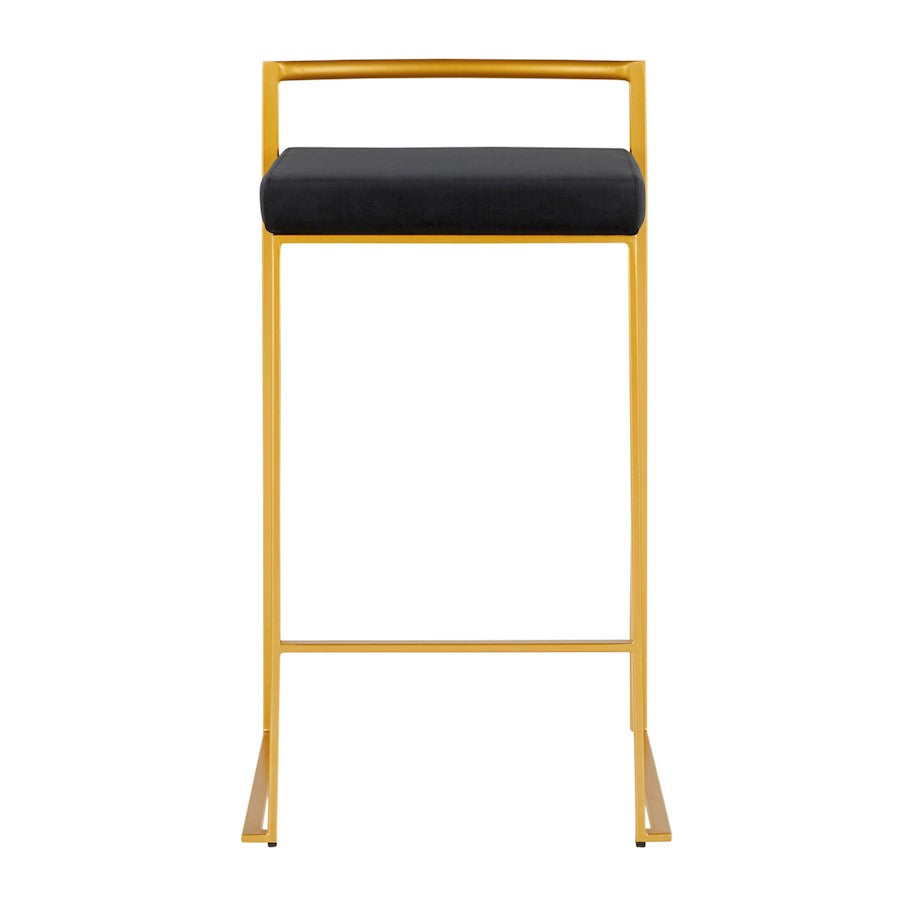 LumiSource Fuji Counter Stool Set of 2 | Glam Gold Metal and Black Velvet | Kitchen Island & Dining Bar Seating | Model B26-FUJIAUVBK2