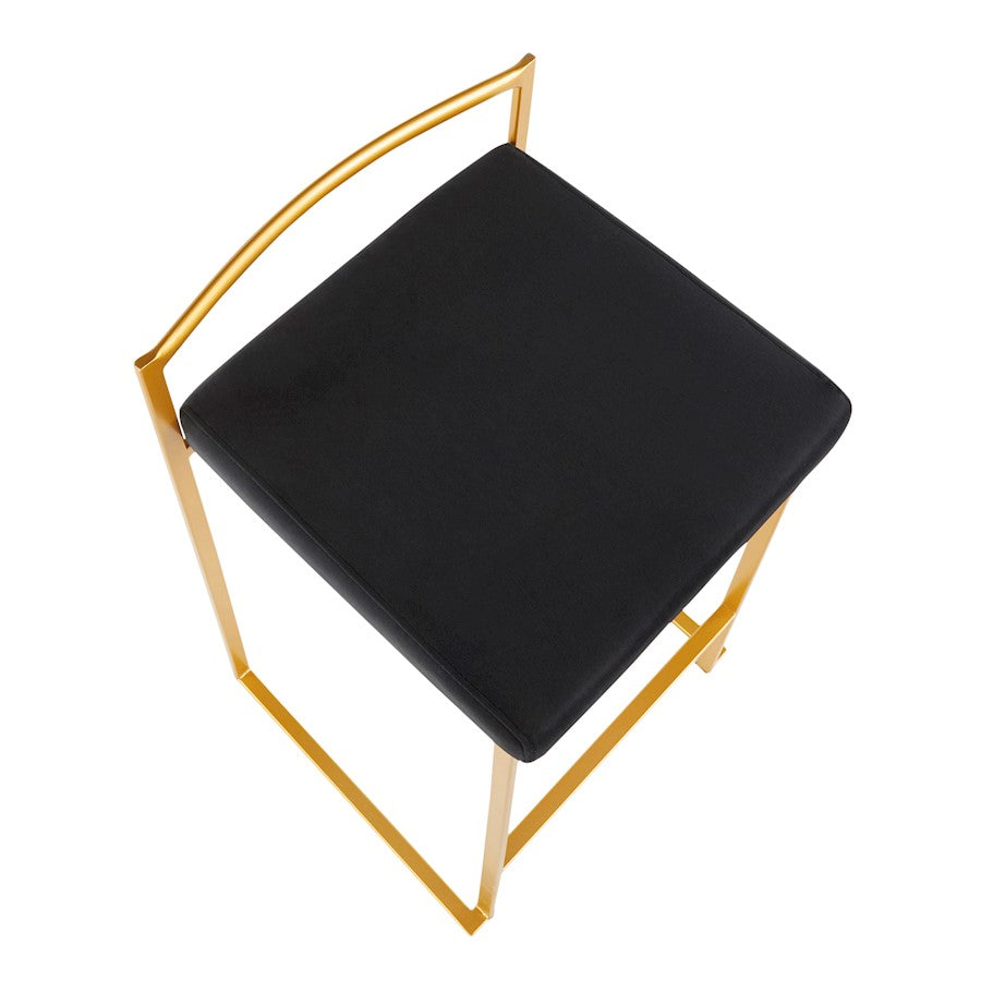 LumiSource Fuji Counter Stool Set of 2 | Glam Gold Metal and Black Velvet | Kitchen Island & Dining Bar Seating | Model B26-FUJIAUVBK2