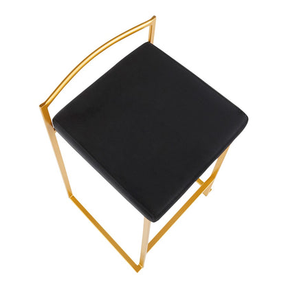 LumiSource Fuji Counter Stool Set of 2 | Glam Gold Metal and Black Velvet | Kitchen Island & Dining Bar Seating | Model B26-FUJIAUVBK2