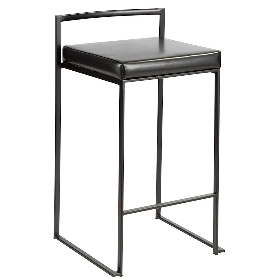 LumiSource Fuji Stackable Counter Stool Set of 2 | Contemporary Black Metal & PU Leather | Kitchen Island & Bar Seating | Model B26-FUJIBK-BK2