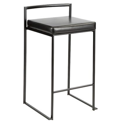 LumiSource Fuji Stackable Counter Stool Set of 2 | Contemporary Black Metal & PU Leather | Kitchen Island & Bar Seating | Model B26-FUJIBK-BK2
