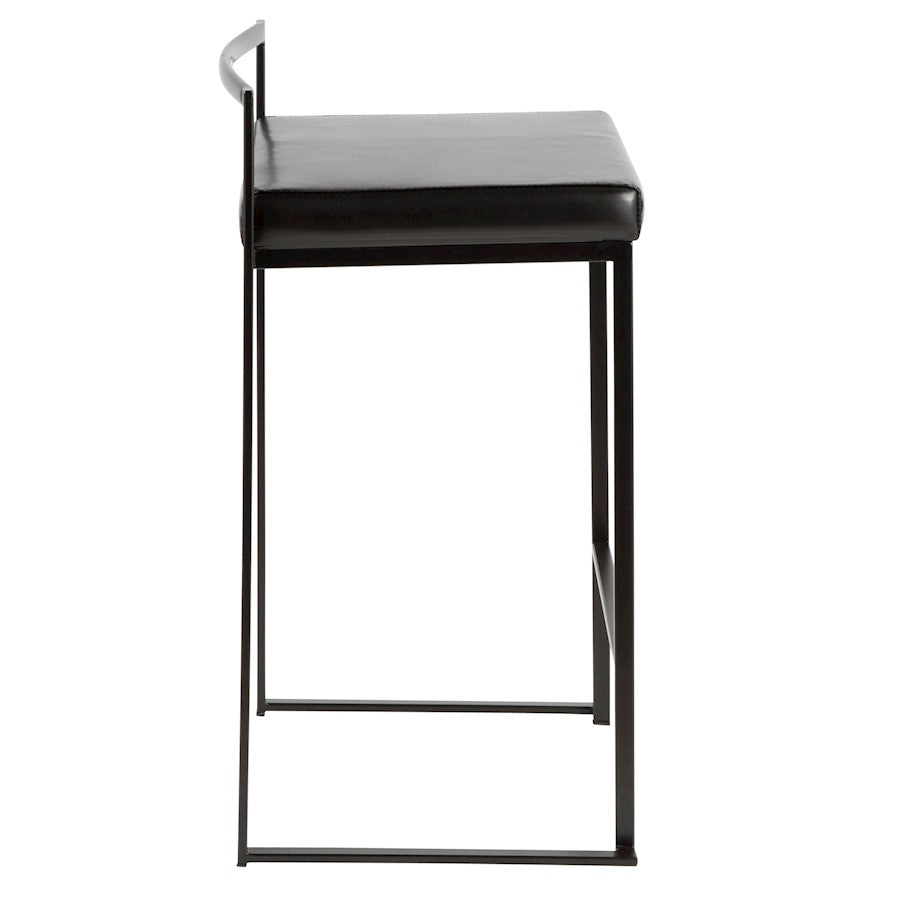 LumiSource Fuji Stackable Counter Stool Set of 2 | Contemporary Black Metal & PU Leather | Kitchen Island & Bar Seating | Model B26-FUJIBK-BK2