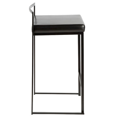 LumiSource Fuji Stackable Counter Stool Set of 2 | Contemporary Black Metal & PU Leather | Kitchen Island & Bar Seating | Model B26-FUJIBK-BK2