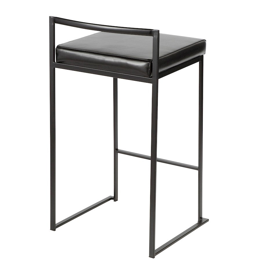 LumiSource Fuji Stackable Counter Stool Set of 2 | Contemporary Black Metal & PU Leather | Kitchen Island & Bar Seating | Model B26-FUJIBK-BK2
