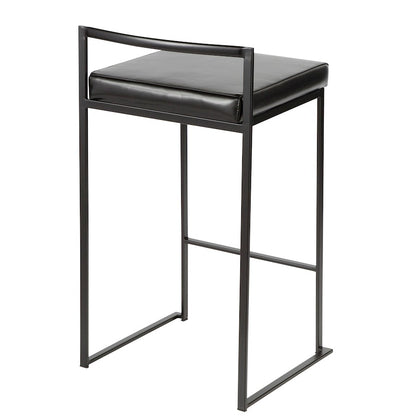 LumiSource Fuji Stackable Counter Stool Set of 2 | Contemporary Black Metal & PU Leather | Kitchen Island & Bar Seating | Model B26-FUJIBK-BK2