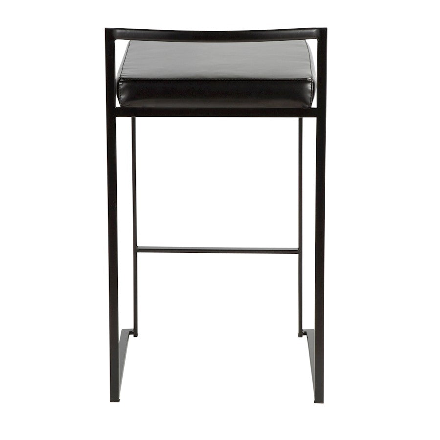 LumiSource Fuji Stackable Counter Stool Set of 2 | Contemporary Black Metal & PU Leather | Kitchen Island & Bar Seating | Model B26-FUJIBK-BK2