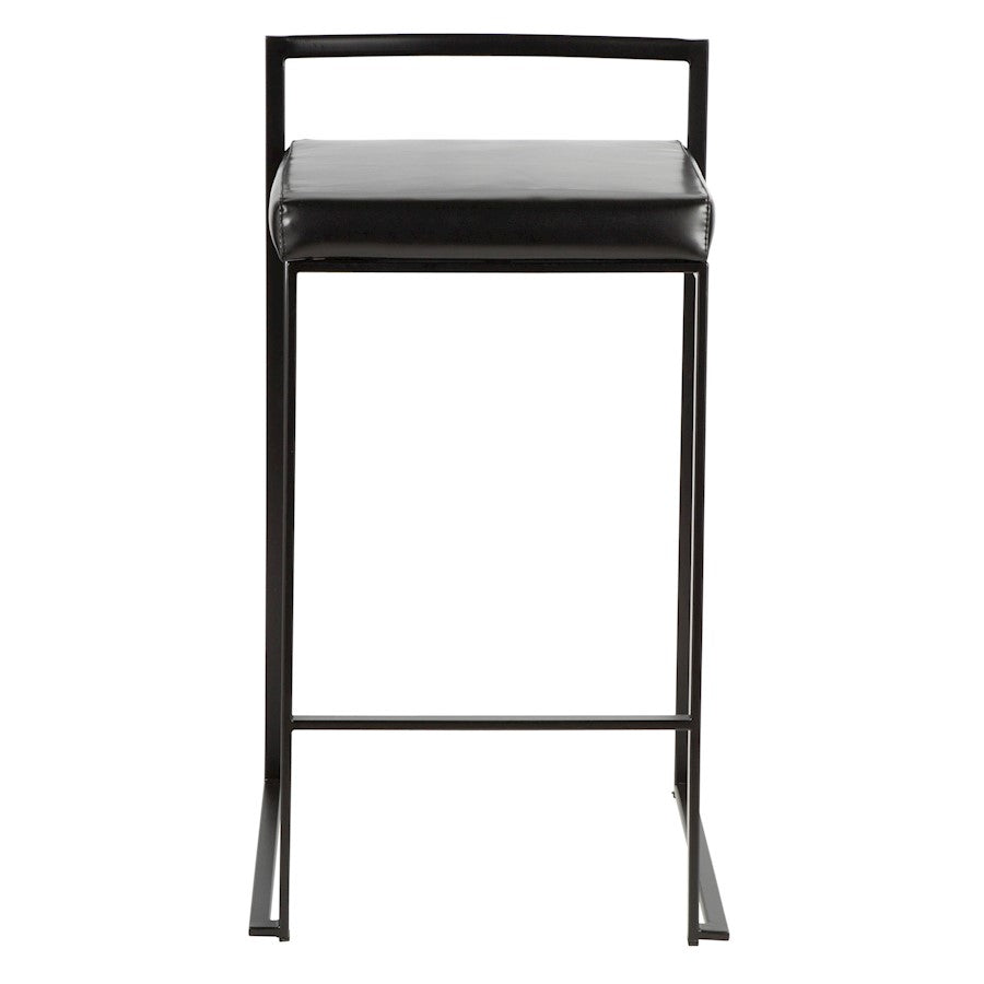 LumiSource Fuji Stackable Counter Stool Set of 2 | Contemporary Black Metal & PU Leather | Kitchen Island & Bar Seating | Model B26-FUJIBK-BK2