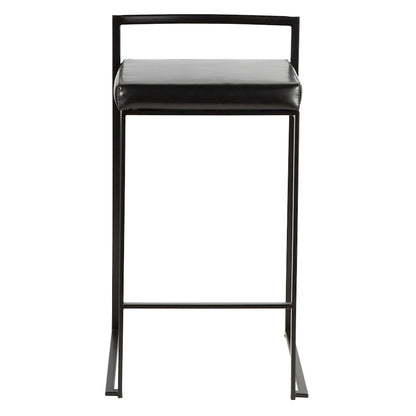LumiSource Fuji Stackable Counter Stool Set of 2 | Contemporary Black Metal & PU Leather | Kitchen Island & Bar Seating | Model B26-FUJIBK-BK2